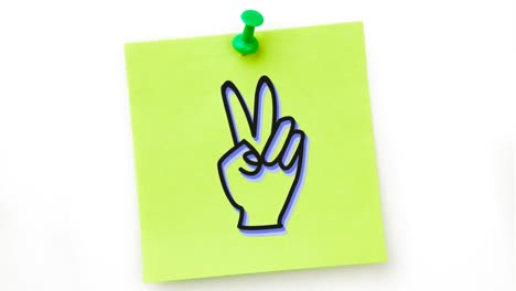 Animation-of-a-black-hand-icon-flickering-on-green-sheet-of-paper-pinned-on-white-background