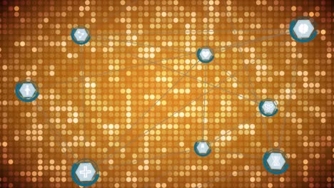 Web-of-connections-icons-against-shiny-golden-spots-in-background