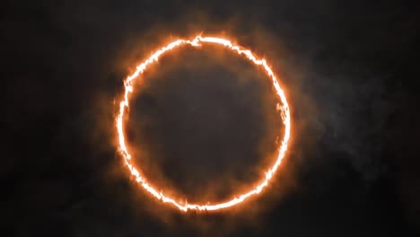 Animation-of-a-grey-shadow-over-a-circle-of-fire-on-black-background