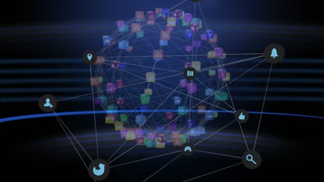 Netz-Von-Verbindungssymbolen,-Die-Einen-Globus-Vor-Blauem-Hintergrund-Bilden