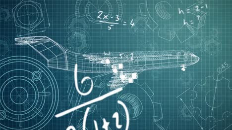 Mathematical-equations-against-3D-airplane-model-