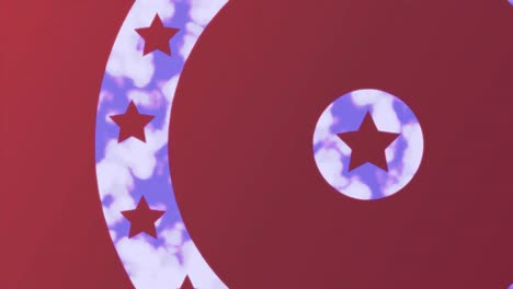Amerikanische-Flagge-Mit-Rotierenden-Sternen-Auf-Weißen-Und-Blauen-Kreisen-Auf-Rotem-Hintergrund