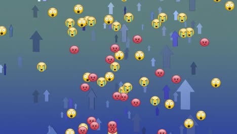 Emojis-Y-Flechas-Moviéndose-Contra-El-Fondo-Azul