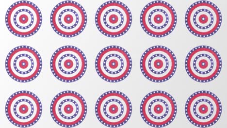 American-flag-with-rows-of-white-stars-on-turning-red,-blue-and-white-circles-on-white-background