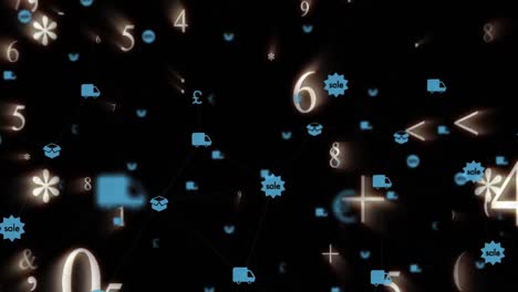 Numbers-and-mathematic-signs-spawning-on-black-background