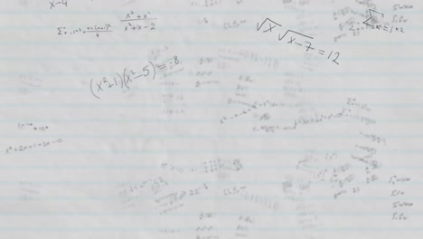 Mathematical-equations-moving-against-white-ruled-paper