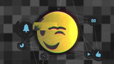 Zwinkerndes-Gesichts-Emoji-Vor-Dem-Netz-Der-Verbindungssymbole