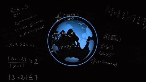 Mathematical-equations-against-globe-spinning