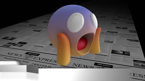 News-interface-and-surprise-face-emoji-against-printing-newspaper