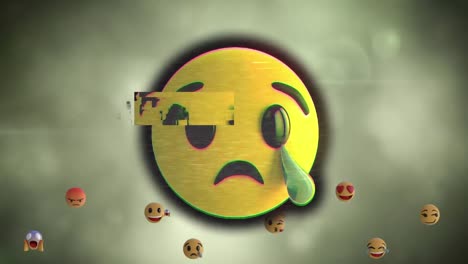 Weinendes-Gesichts-Emoji-Vor-Im-Hintergrund-Fallenden-Gesichts-Emojis