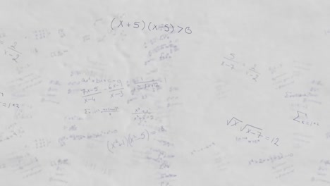 Mathematical-equations-moving-against-white-paper