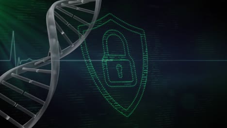DNA-Gen-Mit-Grünem-3D-Digital-Vorhängeschloss
