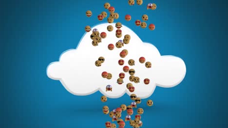 Emojis-moving-over-cloud-icon-spinning-against-blue-background