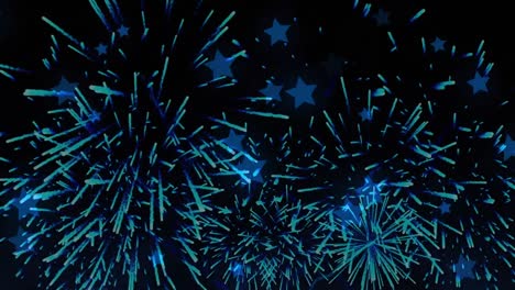 Digitally-generated-video-of-fireworks-exploding-and-stars-moving-against-black-background