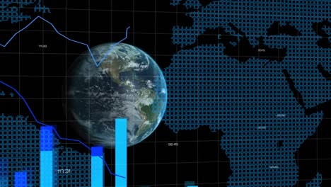 Finanzdatenverarbeitung-Gegen-Rotierenden-Globus-Und-Weltkarte