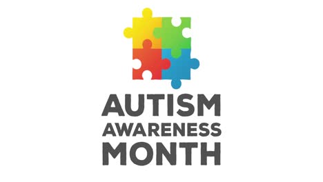 Digitally-generated-video-of-with-puzzle-elements-forming-Autism-Awareness-Month-text-against-white-