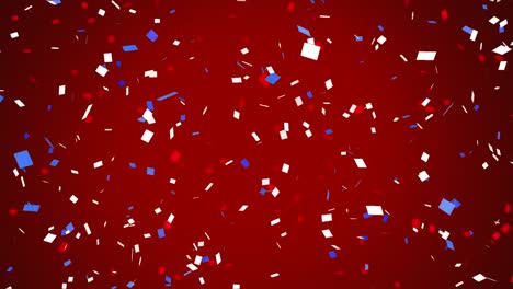 Colorful-confetti-falling-against-red-background