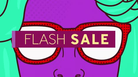Flash-Sale-Text-Auf-Digitalem-Gesicht-Mit-Sonnenbrille-Vor-Gelbem-Hintergrund