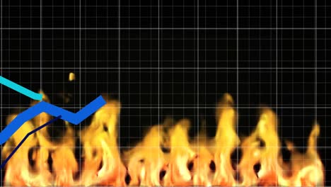 Digital-Composite-video-of-statistics-graphs-against-fire-burning-in-background