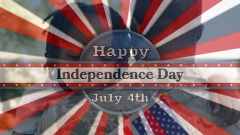 Digital-composite-video-of-independence-day-july-4th-text-against-man-wearing-military-uniform