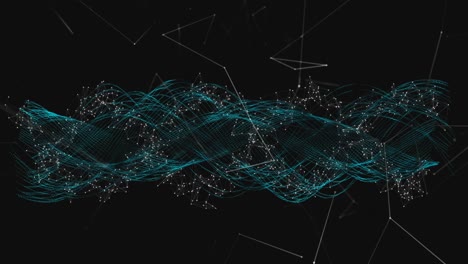 Glowing-waves-and-Web-of-connections-against-black-background