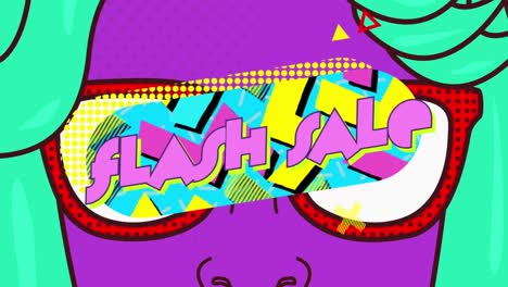 Flash-sale-text-on-digital-face-with-sunglasses-against-yellow-background