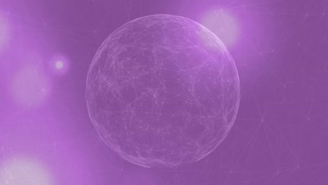 Digitally-generated-video-of-globe-of-network-connection-moving-against-purple-background