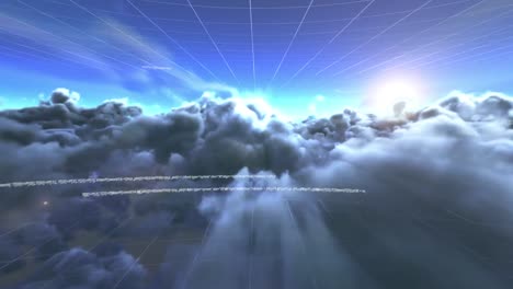 Vídeo-Generado-Digitalmente-De-Procesamiento-De-Datos-Contra-El-Cielo-Matutino-Con-Nubes-En-Segundo-Plano.