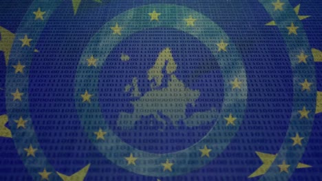 Gelbe-Sterne-Drehen-Sich-Vor-Der-EU-Karte-Im-Hintergrund