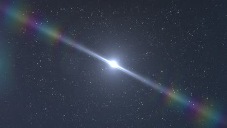 Bright-blue-spot-of-light-glowing-and-rainbow-lens-flare-in-the-night-sky