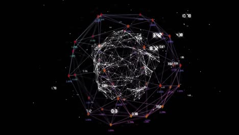 Digital-composite-video-of-web-of-connections-with-numbers-against-black-background