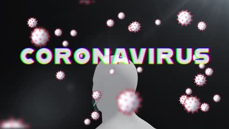 Coronavirus-Text-Gegen-Covid-19-Zellen-Und-3D-Modell-Eines-Menschlichen-Gesichts-Mit-Maske-Im-Hintergrund