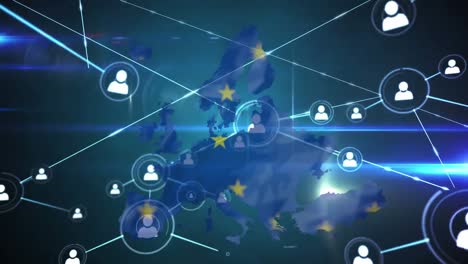 Digitales-Zusammengesetztes-Video-Des-Verbindungsnetzwerks-Mit-Schnittstellensymbolen-Vor-Der-EU-Karte-Im-Hintergrund