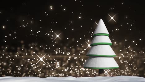 Funkeln-Und-Leuchtende-Punkte,-Die-Sich-Gegen-Den-Schneebedeckten-Weihnachtsbaum-Bewegen