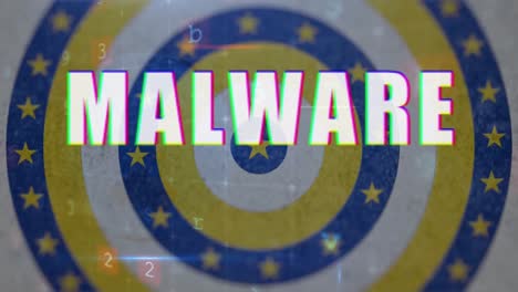 Malware-Text-Gegen-Gelbe-Sterne,-Kreise-Und-Blaue-Kreise,-Die-Sich-Drehen