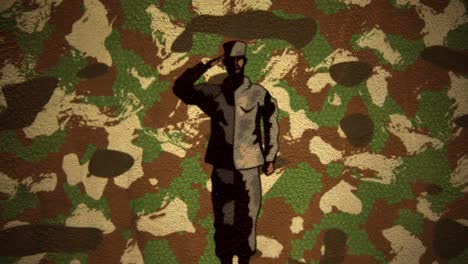 Figure-of-soldier-saluting-against-camouflage-background