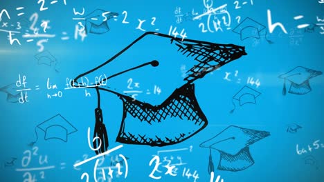 Ecuaciones-Matemáticas-Moviéndose-Contra-Múltiples-Graduaciones-Sombreros-Moviéndose