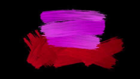 Animation-of-strokes-of-pink-and-red-paint-appearing-on-black-background.-