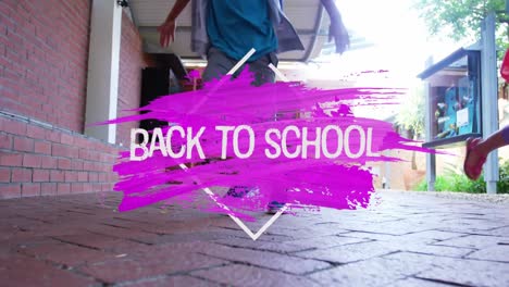 Back-To-School-text-over-brush-stroke-against-children-running-out-of-school