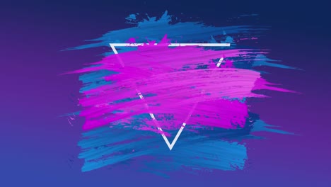 Animation-of-strokes-of-pink-and-blue-paint-with-white-triangle-outline-appearing