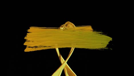 Animation-of-stroke-of-yellow-paint-with-yellow-paint-being-splashed-on-black-background