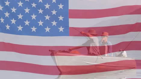 Animation-of-American-flag-waving-over-man-in-the-background