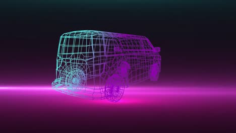 Animation-of-a-3D-model-of-car-spinning-with-pink-glowing-light-trails-on-black-background