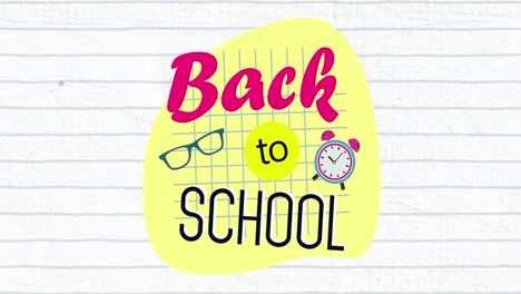 Animation-of-Back-to-School-written-in-pink-and-black-on-a-yellow-form-on-white-background