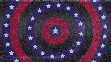 Animation-of-circles-spinning-with-American-flag--stars-and-stripes-with-noise-interruption