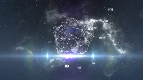Animation-of-globe-of-network-of-connections-in-seamless-loop-with-cloud-in-the-background-