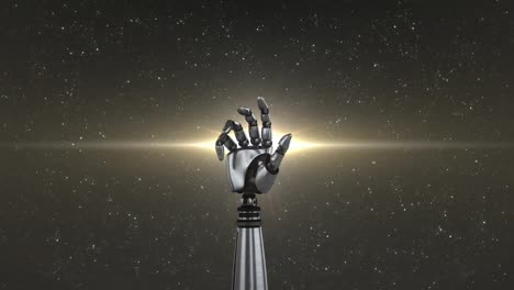 Animation-of-rotating-metallic-robot-arm-reaching-out-with-spot-on-night-sky-in-the-background