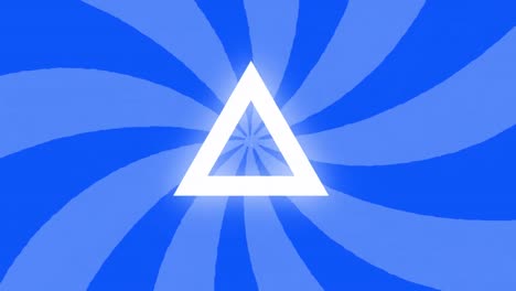 Animation-of-white-triangle-outlines-over-rotating-blue-stripes-moving-in-seamless-loop-