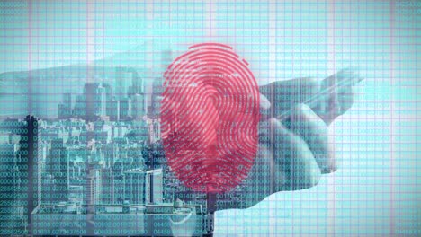Fingerprint-scanner-against-man-using-smartphone