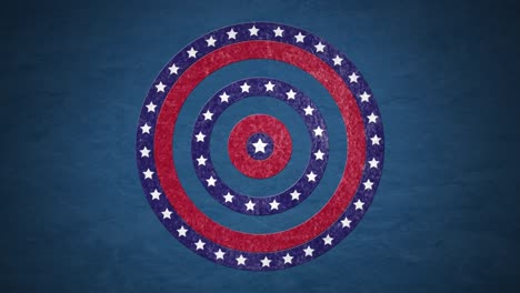 Animation-of-circles-spinning-with-American-flag--stars-and-stripes-over-blue-background